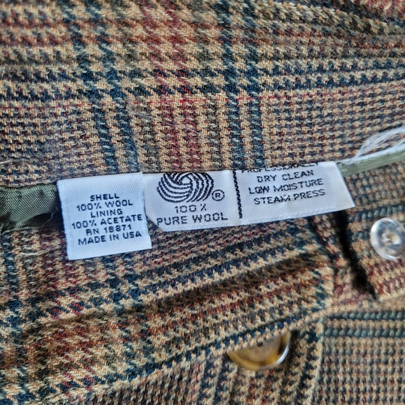 Vintage 100% Wool Glen Plaid Button-front Midi Skirt 10 Academia Heritage - Picture 10 of 15